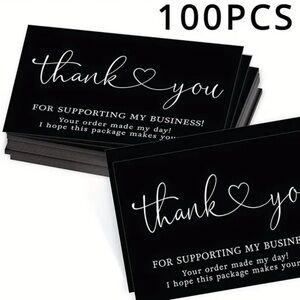 Black Thank You Cards with White Text - 100 PCS
